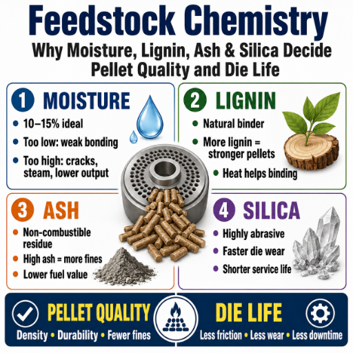 Feedstock ChemistryWhy Moisture, Lignin, Ash and Silica Decide Pellet Quality and Die Life