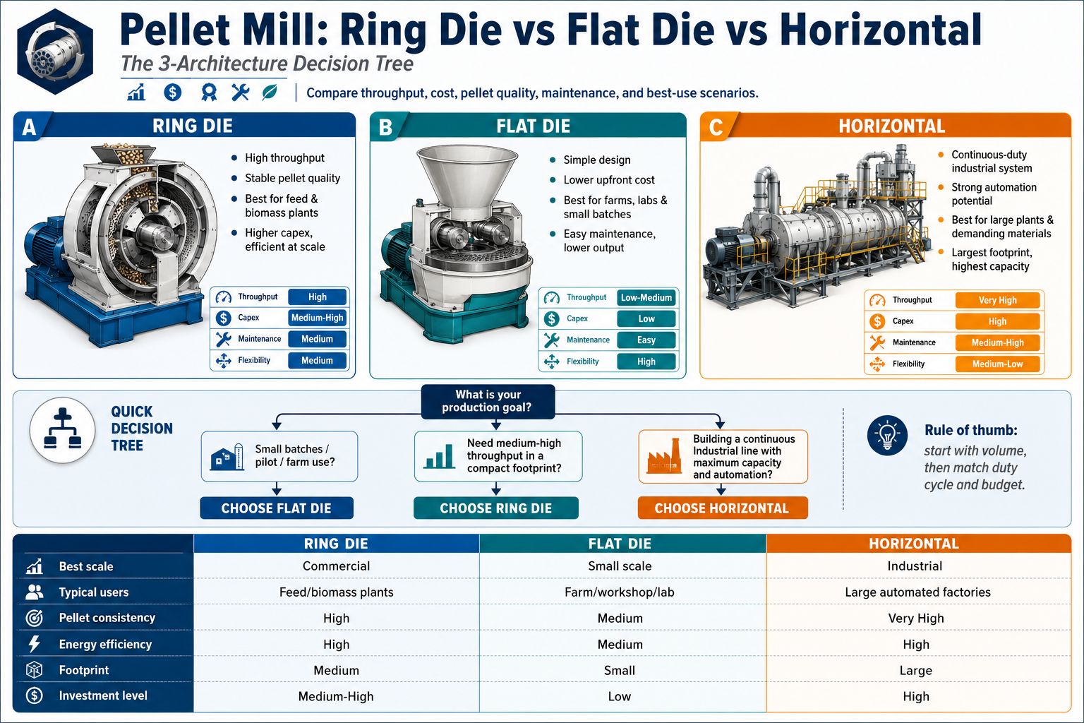 Ring Die vs Flat Die vs Horizontal: The 3-Architecture Decision Tree