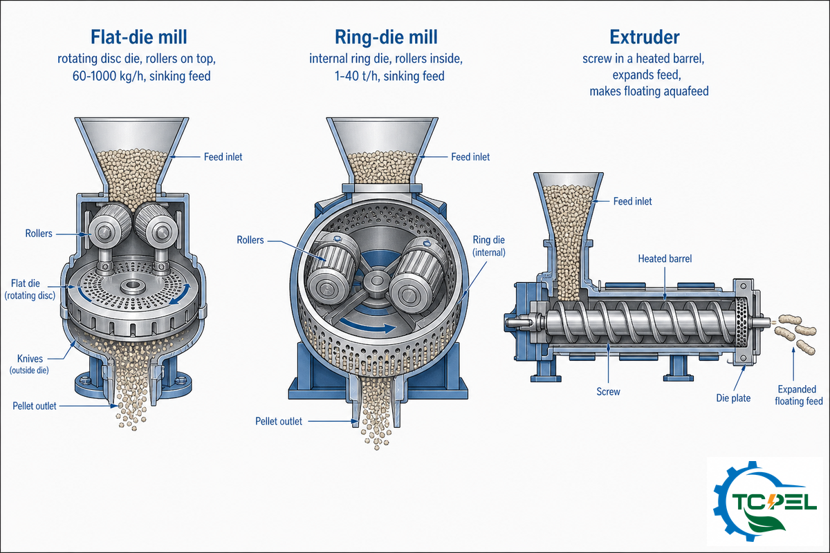 Types of Feed Pellet Machines: Flat-Die, Ring-Die, and Extruders Compared — TCPEL