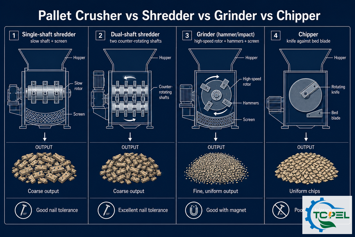 Pallet Crusher vs Shredder vs Grinder vs Chipper: What's the Difference? — TCPEL