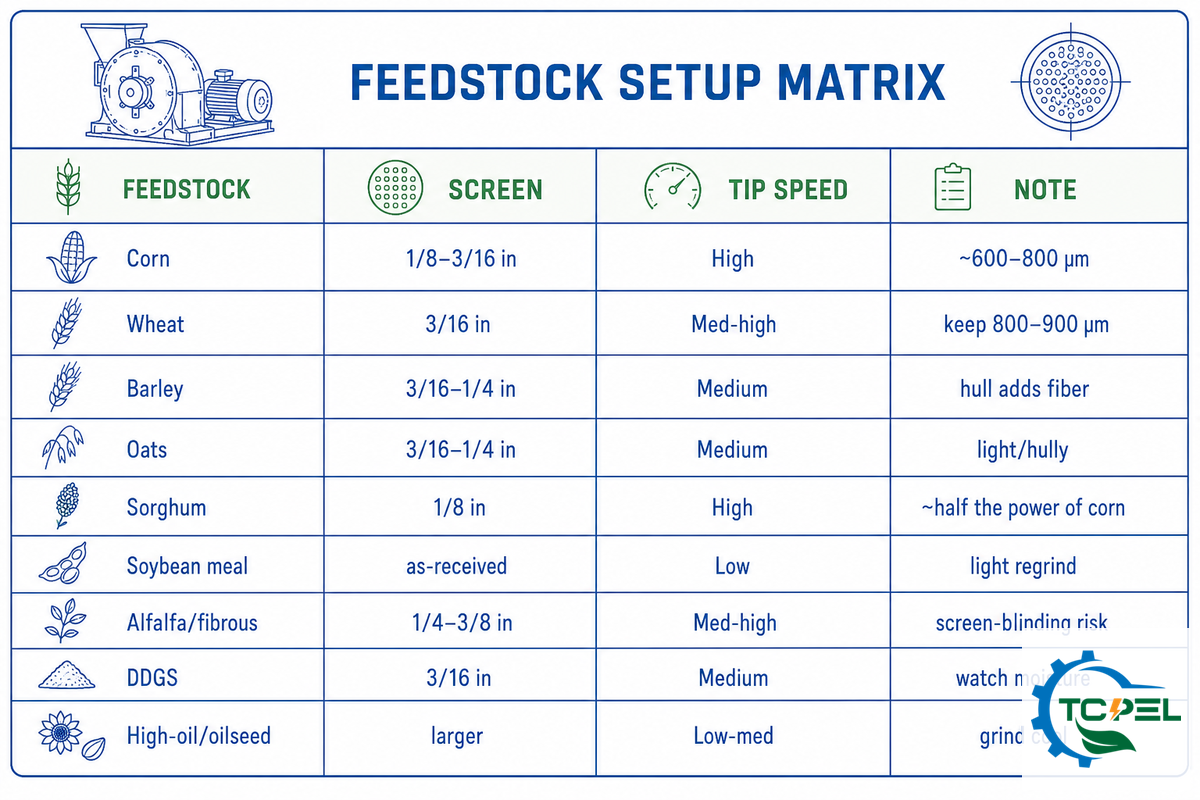 Matching Setup to Feedstock: Corn, Small Grains, Fibrous & Oilseeds — TCPEL