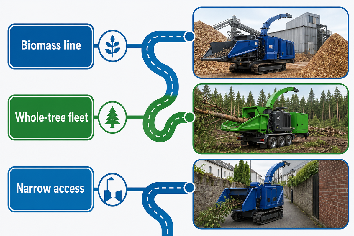 Drum chipper quick picks by biomass line, whole-tree fleet and narrow access