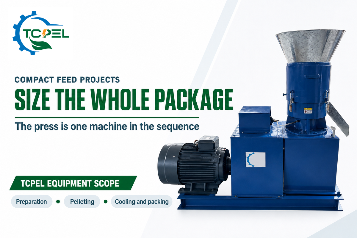 TCPEL compact press needs matched preparation, cooling and packing equipment for a complete feed line.