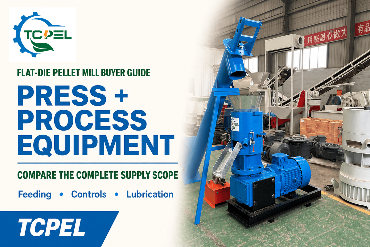 TCPEL's published package includes feeder, control cabinet and lubrication equipment around the press.